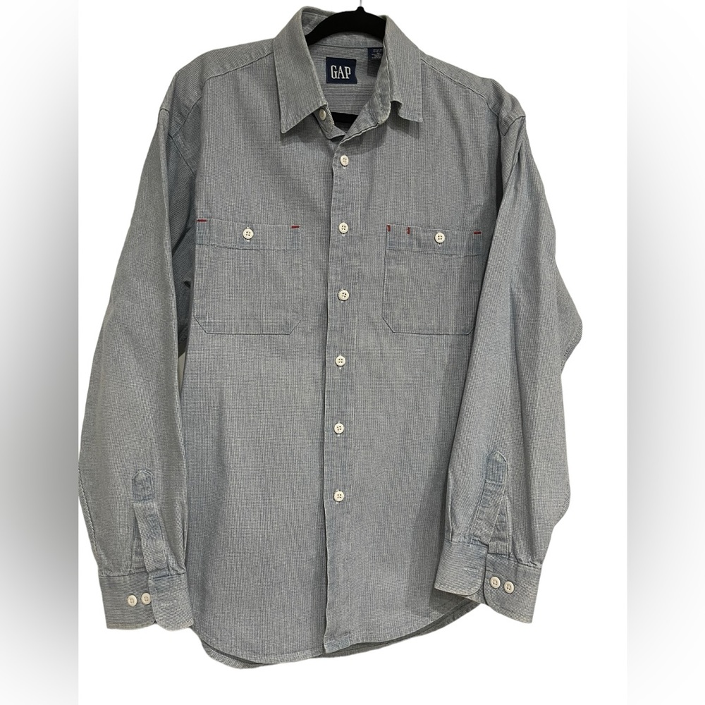 Gap Heavy 100% Cotton Blue Denim Look Two Pocket Shirt Sz Med Fits Large